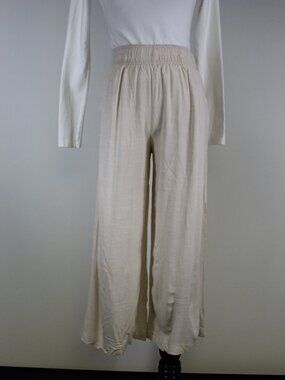 H&M Cream flowy beach pants wide leg cropped elastic waist coastal euro summer